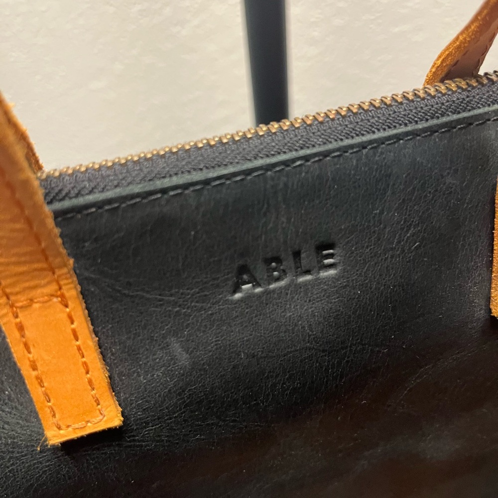 ABLE Black Leather Tote with Tan Leather Accents (crossbody) - Picture 6 of 9